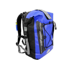OverBoard Classic Wasserdichter Rucksack in Blau und Schwarz mit reflektierenden Elementen, seitliche Ansicht