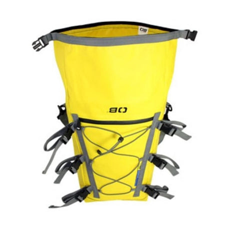 OverBoard wasserdichte SUP Kajak Tasche 80L gelb mit grauem Rand, Schnallenverschlüsse, Frontansicht