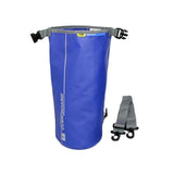 OverBoard wasserdichter Packsack 5 Liter in Blau mit Schultergurten und grauem Trageriemen, Frontansicht