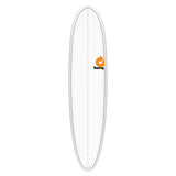 Torq TET Longboard Surfboard mit weißem Deck und grauem Rails, Draufsicht
