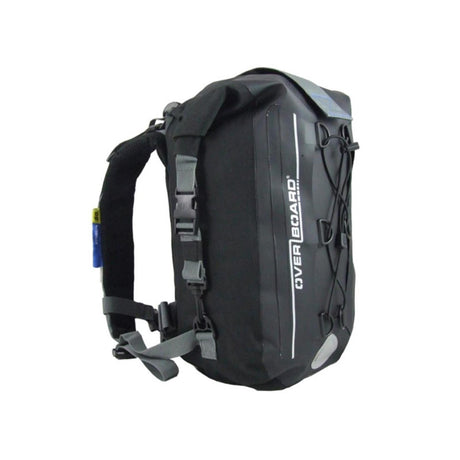 OverBoard wasserdichter Rucksack Classic 20 Liter in Schwarz, seitliche Ansicht mit Schultergurten und Tragegriffen