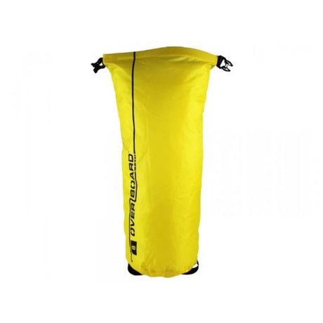 OverBoard wasserdichter Packsack in Gelb mit schwarzen Griffen und Verschluss, Frontansicht