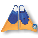 Churchill Makapuu Bodyboard-Flossen blau-gelb, Frontansicht, Kunststoff-Schwimmflossen mit ergonomischem Design