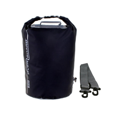 OverBoard wasserdichter Packsack 30L in Schwarz mit Rollverschluss, Tragegriffen und Schultergurt, Frontansicht