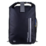 OverBoard wasserdichter Rucksack 30L in Schwarz mit reflektierendem Streifen, Frontalansicht