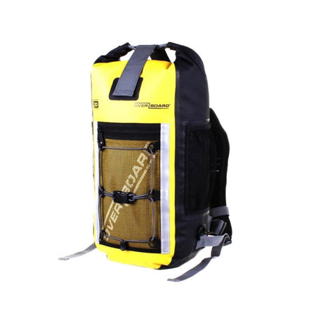 OverBoard wasserdichter Rucksack Pro 20L in Gelb und Schwarz mit Mesh-Fächern, Seitenansicht