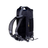 OverBoard Pro 20L wasserdichter Rucksack in Schwarz mit grauen Tragegurten, Seitenansicht