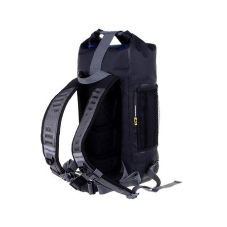 OverBoard Pro 20L wasserdichter Rucksack in Schwarz mit grauen Tragegurten, Seitenansicht
