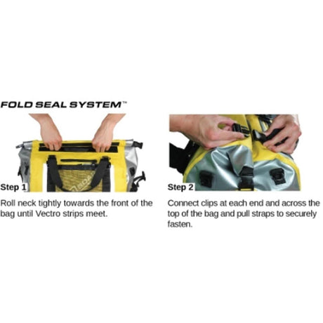 OverBoard Duffel Bag Pro gelb, wasserdicht, Fold Seal System mit Verschlussmechanismus und Clip-Befestigung