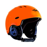 Gath Gedi Wassersport Helm in Orange mit blauem Ohrkissen, Seitenansicht, Kunststoff mit Belüftungslöchern