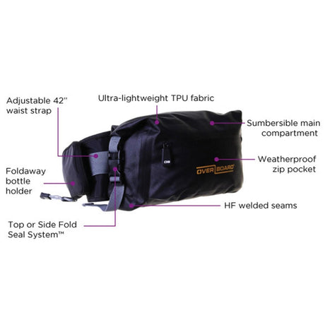 OverBoard wasserdichte Hüfttasche LIGHT in Schwarz mit ultraleichtem TPU-Material, verstellbarem Hüftgurt und Seitentasche