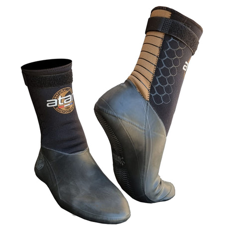 Atan Mistral Boot 3mm Neopren-Tauchschuh in Schwarz und Braun, Frontal- und Seitenansicht