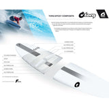 Torq TEC M2.0 Epoxy Composite Surfboard, weiß mit grauem Kern, technische Ansicht der Konstruktionsschichten und Materialien