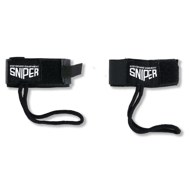 SNIPER Bodyboard Flossen Leash Deluxe, schwarzes Neopren-Armband mit Kordel, zwei Ansichten