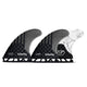 Futures Thruster Fin Set HS2 Hayden Cox Generation, schwarze und weiße Flossen mit Wabenmuster, Seitenansicht