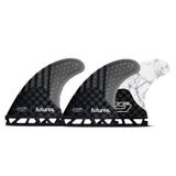 Futures Thruster Fin Set HS2 Hayden Cox Generation, schwarze und weiße Flossen mit Wabenmuster, Seitenansicht