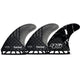 FUTURES Thruster Fin Set HS1 Hayden Cox Generation, schwarze Surfflossen mit Wabenmuster und weißer Basis, Seitenansicht