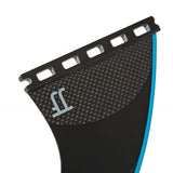 FUTURES Thruster Fin Set JJF-2 Techflex schwarz blau Carbonfaser Surffinnen Draufsicht