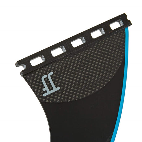 FUTURES Thruster Fin Set JJF-2 Techflex schwarz blau Carbonfaser Surffinnen Draufsicht