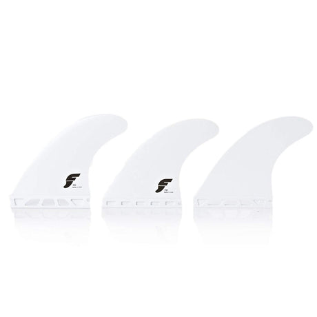 FUTURES Thruster Fin Set F6 Thermotech weiß, drei Flossen mit gebogener Form, Draufsicht