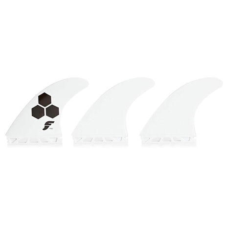 FUTURES Thruster Fin Set Al Merrick Thermotech weiß mit Hexagon-Design, drei Flossen Ansicht