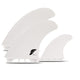 FUTURES Thruster Fin Set T1 Thermotech, weiß, drei Flossen, Seitenansicht, Performance-Surfflossen aus Thermotech-Material