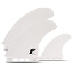 FUTURES Thruster Fin Set T1 Thermotech, weiß, drei Flossen, Seitenansicht, Performance-Surfflossen aus Thermotech-Material