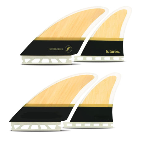 FUTURES Quad Fin Set Controller Honeycomb, helles Holz mit schwarzem Band und Honeycomb-Basis, vier Flossen im Set