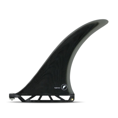 Futures Single Fin Tiller Fiberglass schwarze Finne mit gebogenem Design, Seitenansicht