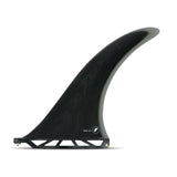 Futures Single Fin Tiller Fiberglass schwarz, gebogene Form, Seitenansicht