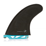 Futures Single Fin Performance Fiberglass schwarz mit türkiser Basis, Seitenansicht, Surfboard-Finne aus Fiberglas