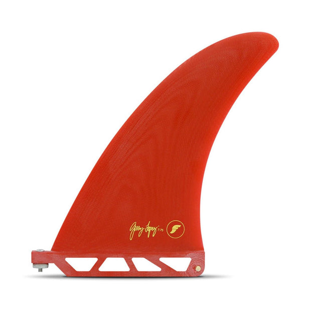 Futures Single Fin Gerry Lopez 7.75 Fiberglas rot mit Signatur, Seitenansicht