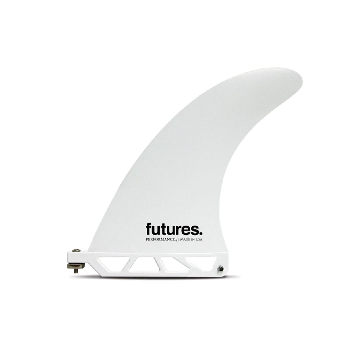Futures Single Fin Performance Thermotech US weiße Surfflösse mit Kunststoffbasis, Seitenansicht