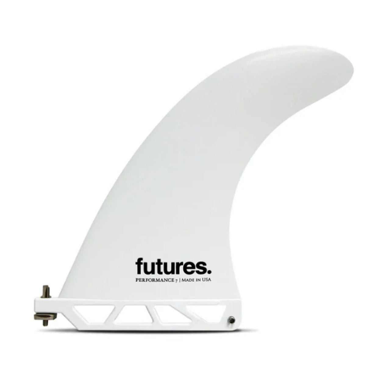 Futures Single Fin Performance Thermotech US weiße Surffinne mit Futures Logo, Seitenansicht