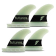 FUTURES Big Wave Quad Fin Set Gerry Lopez G10, vier grüne Flossen mit schwarzem Band, Draufsicht