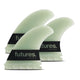 FUTURES Big Wave Thruster Fin Set Carlos Burle, drei grüne Finnen mit schwarzem Band, Surfflossen-Set