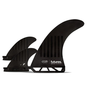 FUTURES 2+1 Fin Set HS 2+1 Compound Hayden, schwarze Flossen mit Rillenstruktur, Seitenansicht