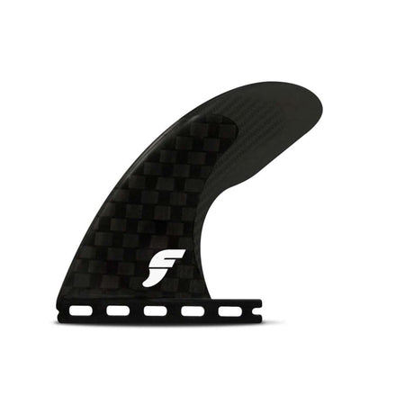 Futures Solus Hatchet Carbon Single Fin, schwarz, Seitenansicht mit Carbon-Struktur und weißem Futures-Logo