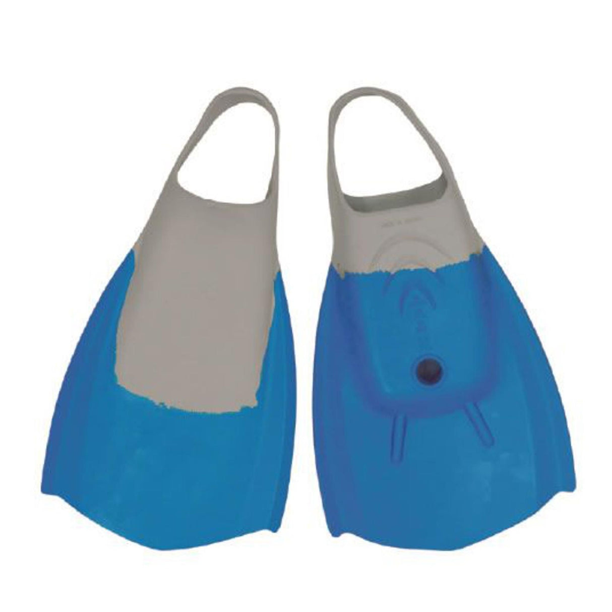 Wave Power Bodyboard Flossen blau-grau, Paar Schwimmflossen mit Fersenschlaufe, Frontal- und Rückansicht