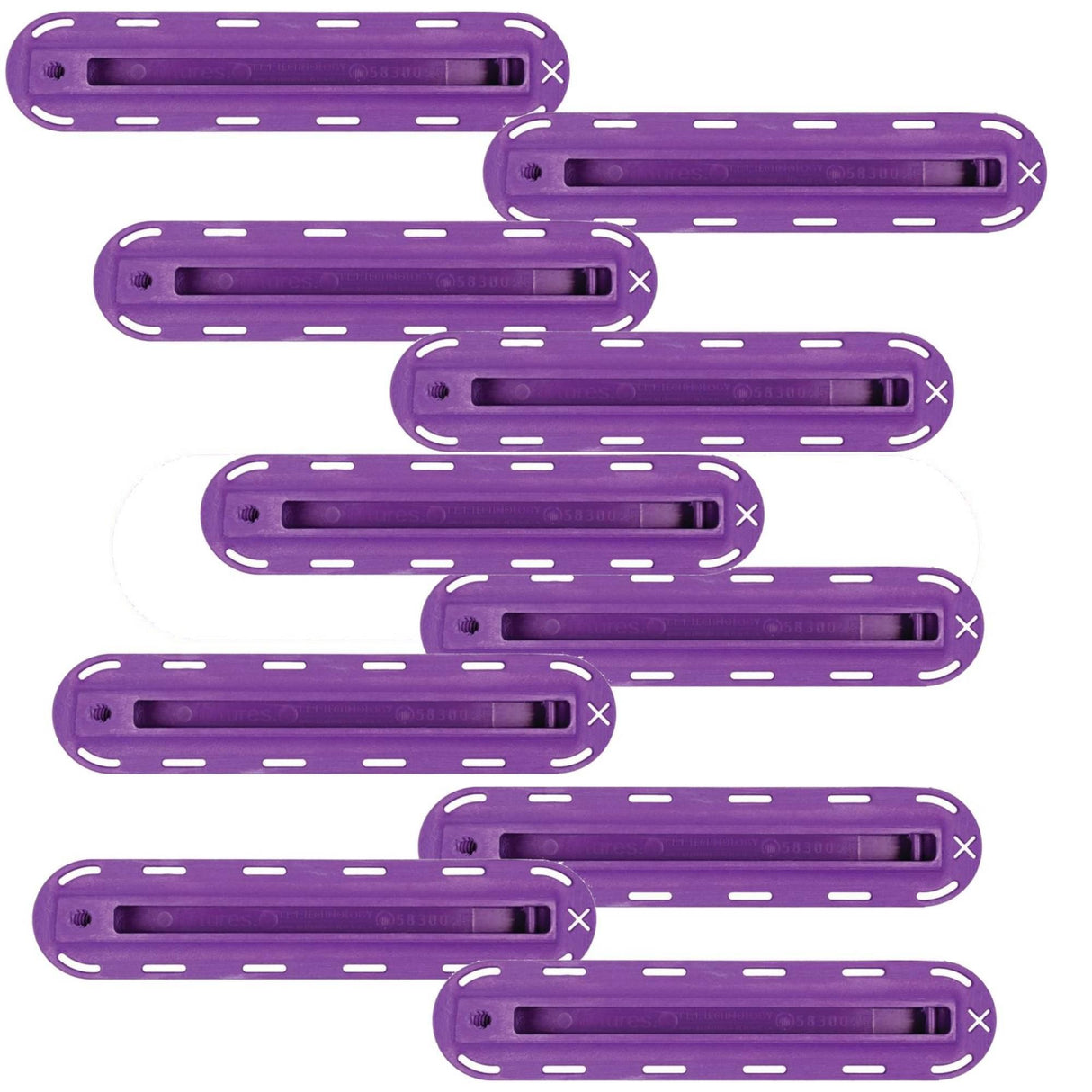 Futures Finbox F2 ILT Set, violett, mehrere Flossen mit weißen Markierungen, Draufsicht