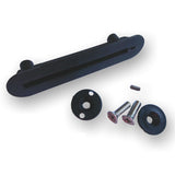 Futures Softboard Finbox schwarz mit Befestigungsteilen und Schrauben, Draufsicht