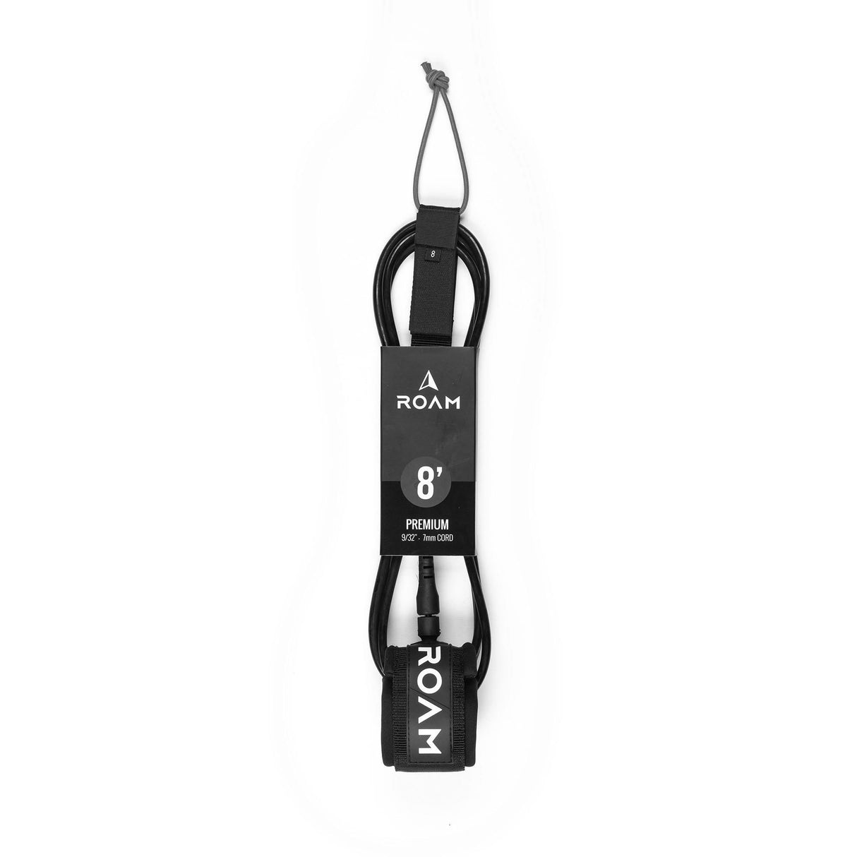 Roam Surfboard Leash Premium 8 Zoll schwarz mit Neopren Manschette, Frontalansicht