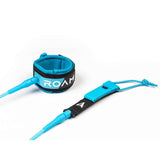 Roam Surfboard Leash Premium in Blau mit Knöchelmanschette und Verbindungsleine, Draufsicht auf komplettes Set