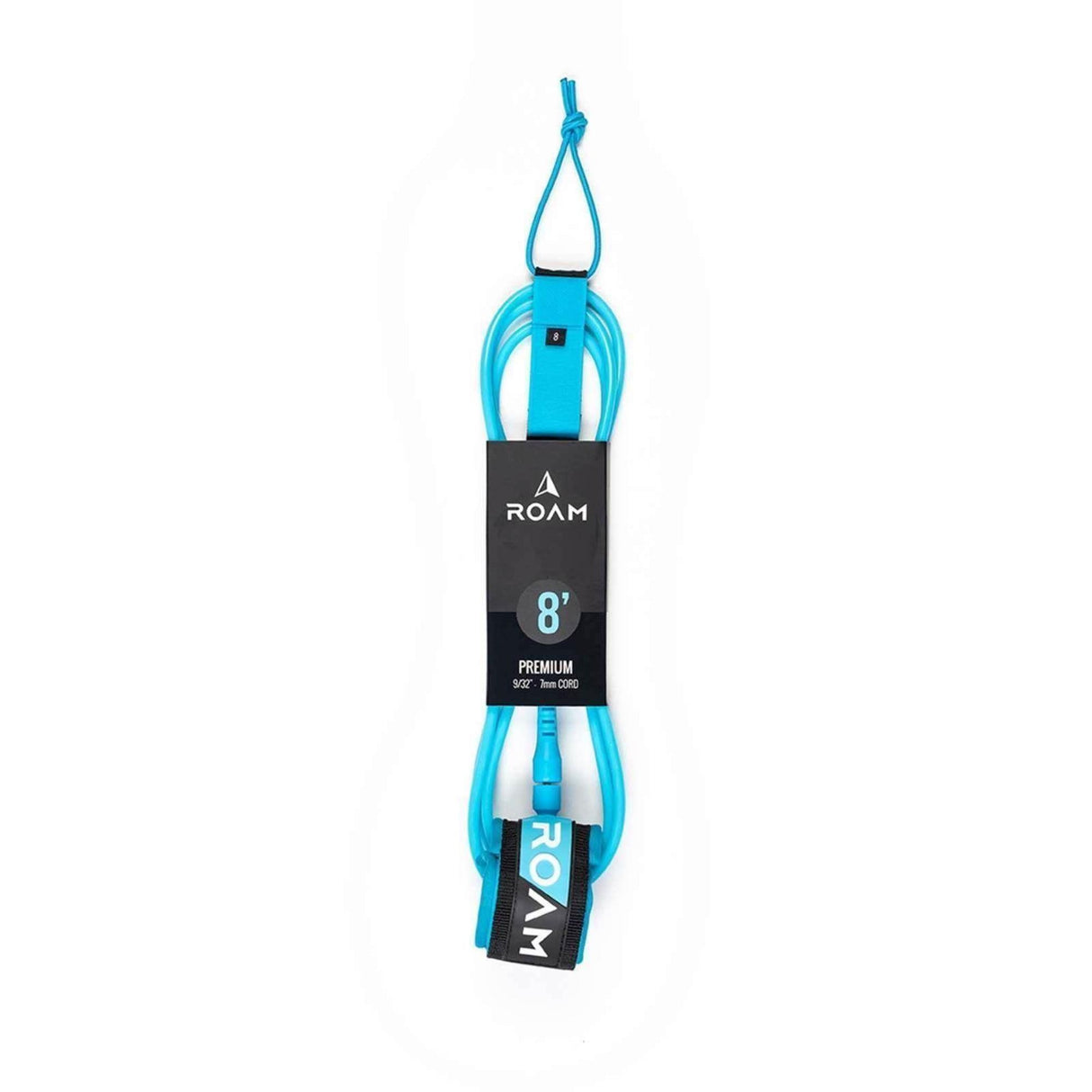Roam Surfboard Leash Premium 8 Zoll in Türkis mit Neopren und Metallkarabiner, Frontalansicht