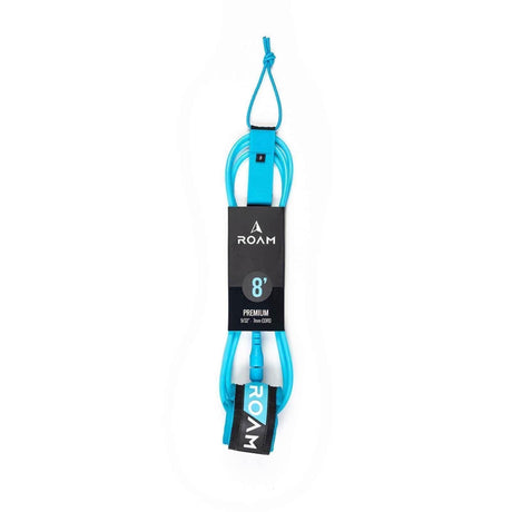 Roam Surfboard Leash Premium 8 Zoll in Türkis mit Neopren und Metallkarabiner, Frontalansicht