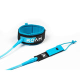 Roam Surfboard Leash Premium Knie in Blau-Schwarz mit Neopren-Manschette und Verbindungsleine, Draufsicht