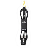 ROAM Surfboard Leash Big Wave, schwarze Neopren-Leine mit gelbem Verschluss, Frontansicht