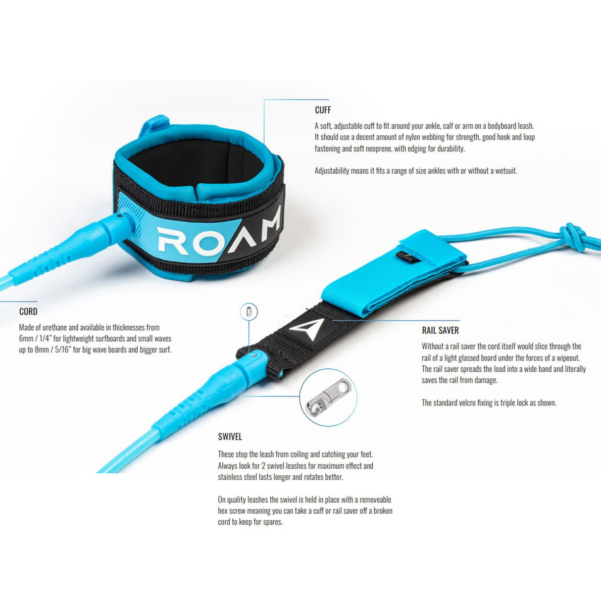 ROAM Surfboard Leash Big Wave
