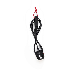 ROAM Surfboard Leash Extra Strong, schwarzes Neopren-Seil mit roter Schlaufe und schwarzem Cuff, Frontansicht