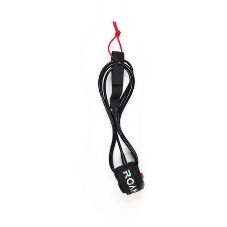 ROAM Surfboard Leash Extra Strong, schwarzes Neopren-Seil mit roter Schlaufe und schwarzem Cuff, Frontansicht